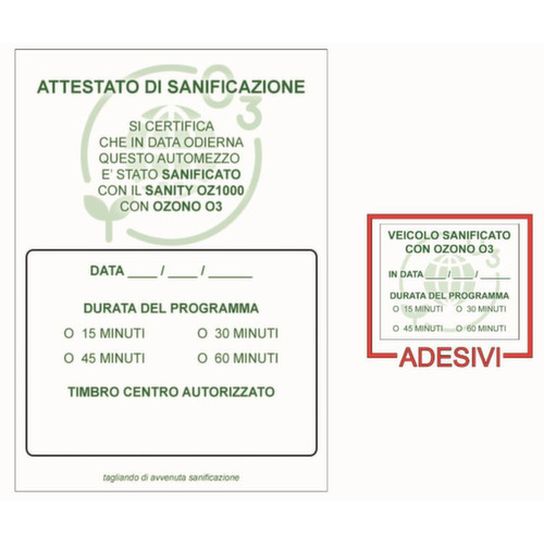 KIT ADESIVI E ATTESTATI SANIFICAZIONE PER SANITY OZ1000