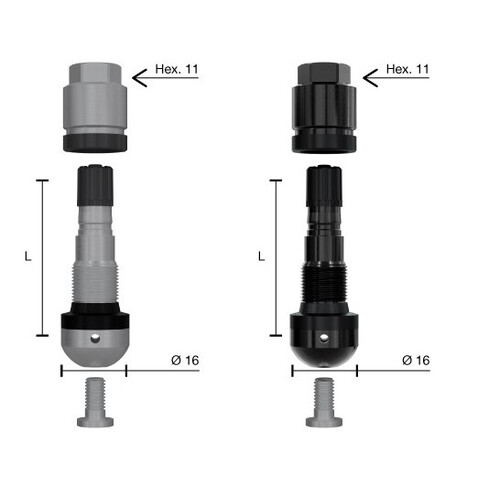 1320 U Valvole metalliche per sensori TPMS ad angolo variabile